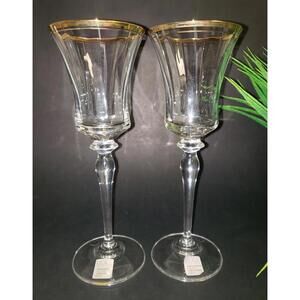 Pair MIKASA Austria T2703 Jamestown Gold Crystal Wine Glass